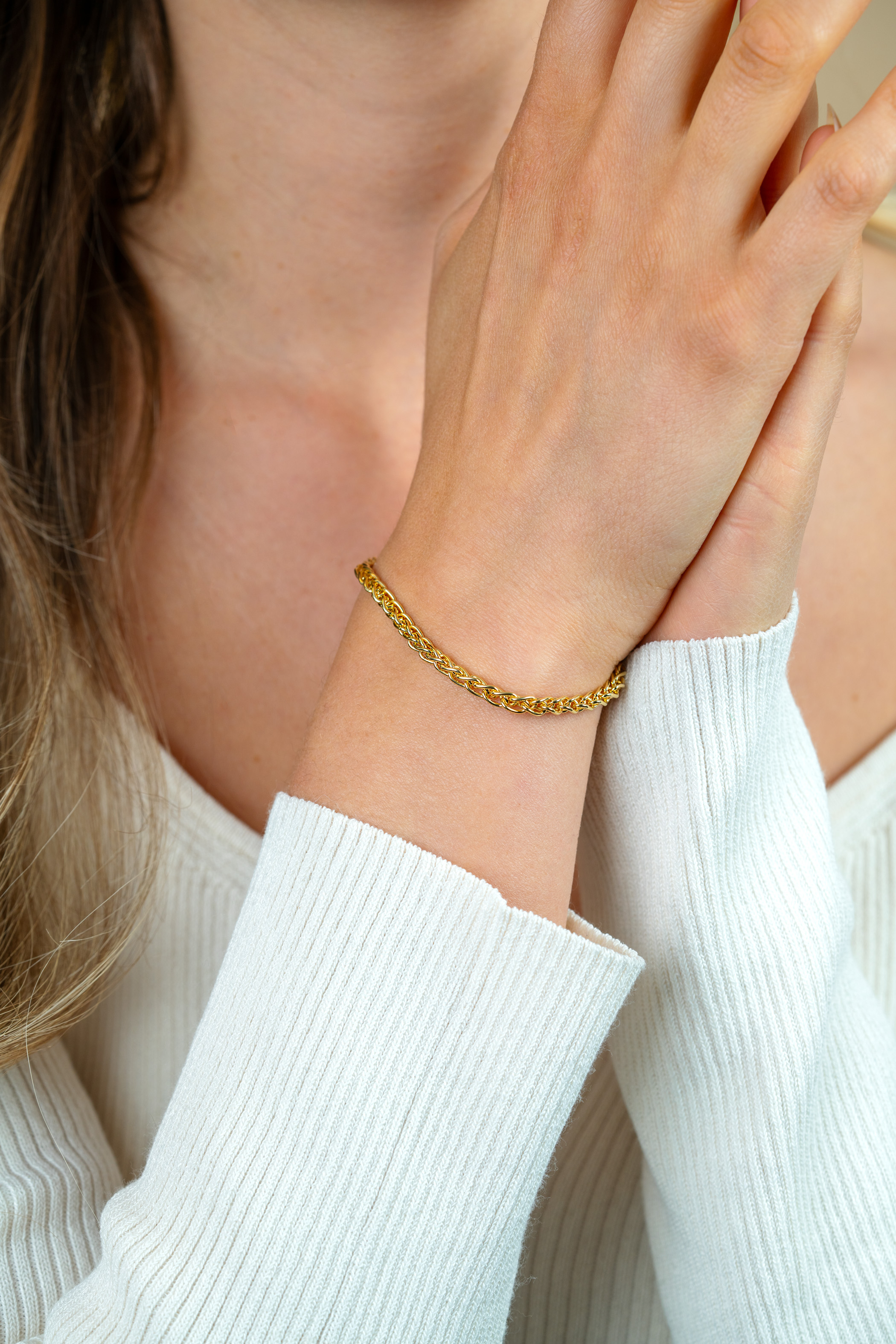 ZINZI Gold Plated Sterling Silver Wheat Chain Bracelet 3,5mm ZIA1260G