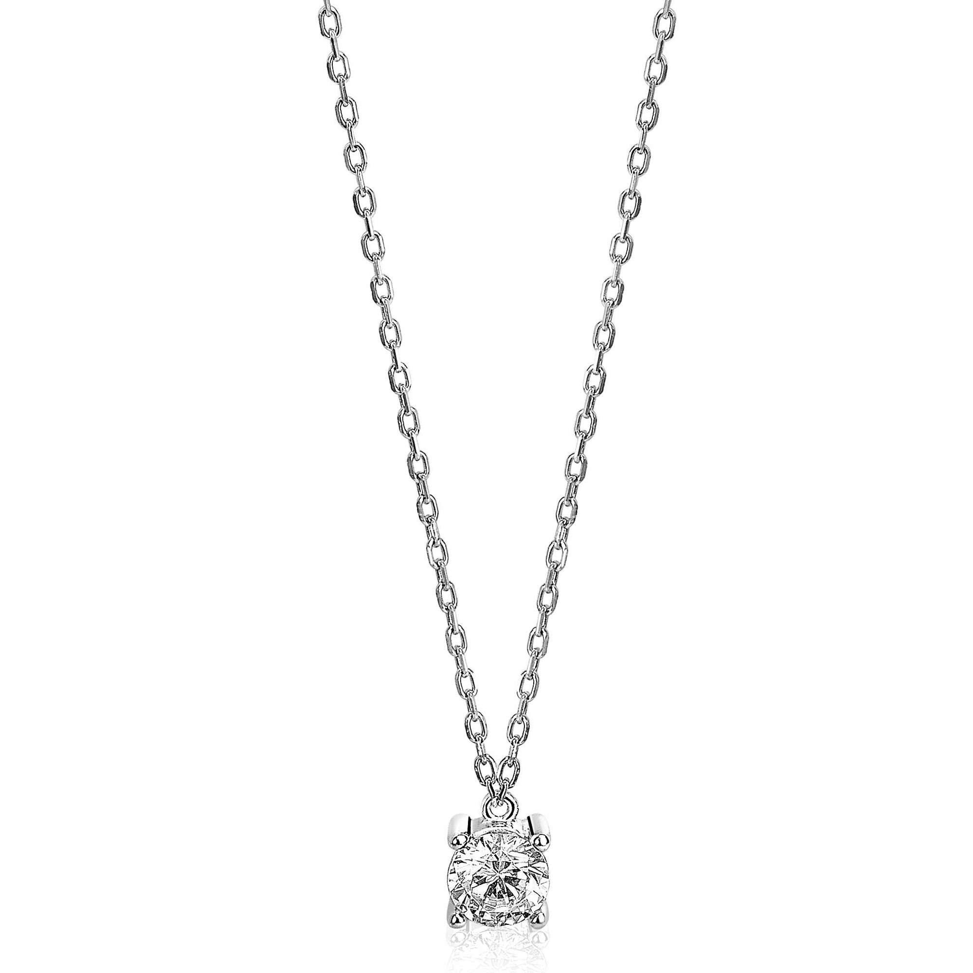 ZINZI Sterling Silver Necklace Prong Setting with Round White Zirconia 40-45cm ZIC1750