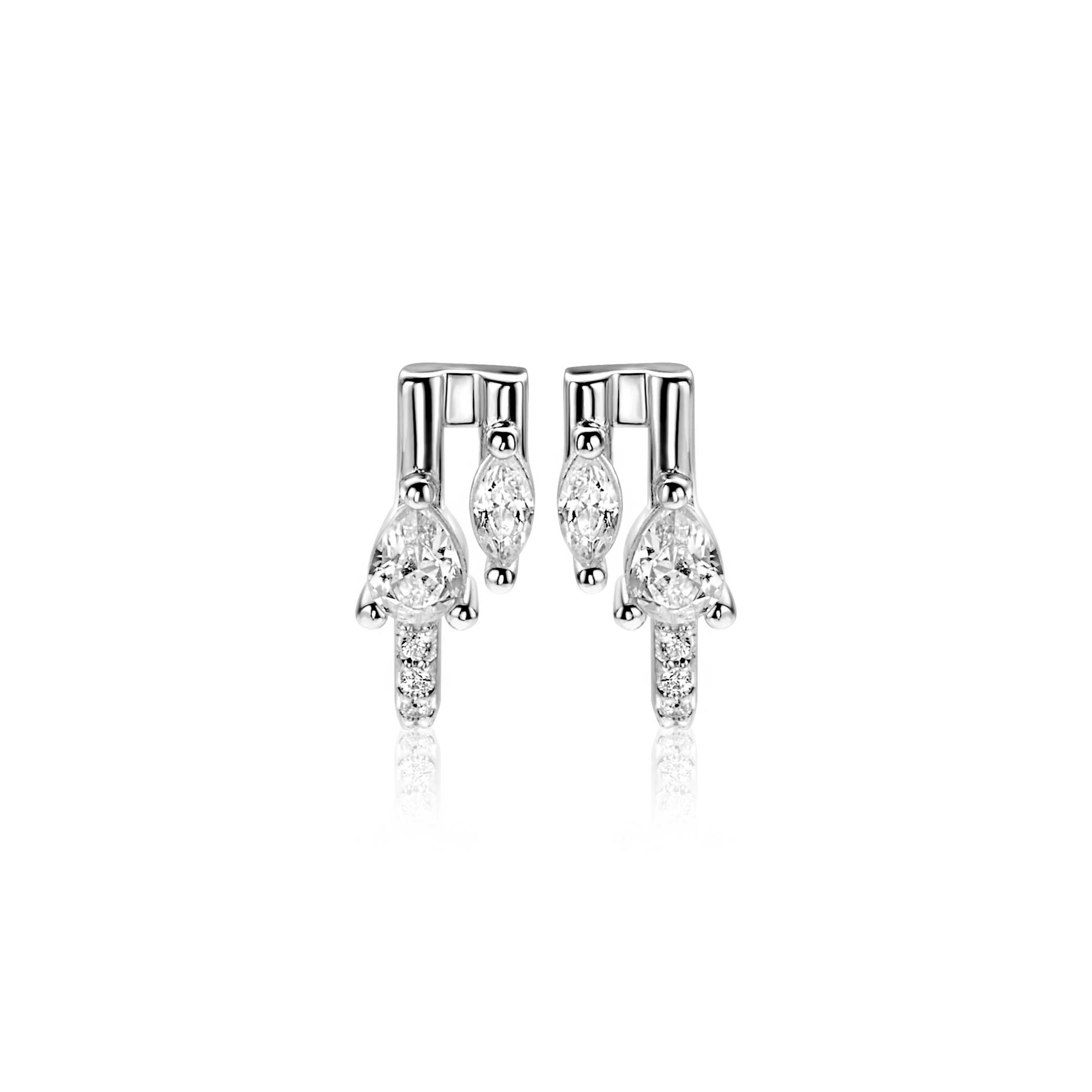 12mm ZINZI silver multi-look stud earrings with pear-shaped and oval white cubic zirconias ZIO2689