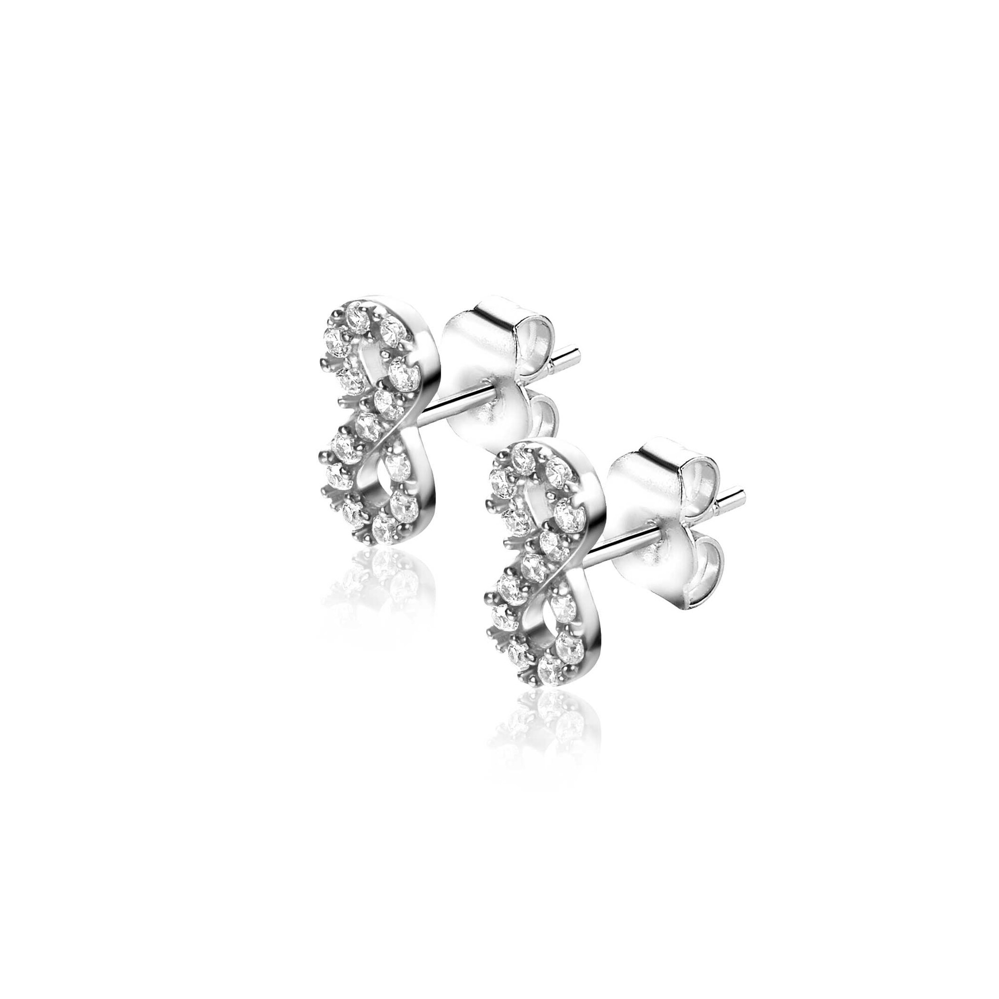 8mm ZINZI silver stud earrings Infinity set with white zirconia ZIO2597