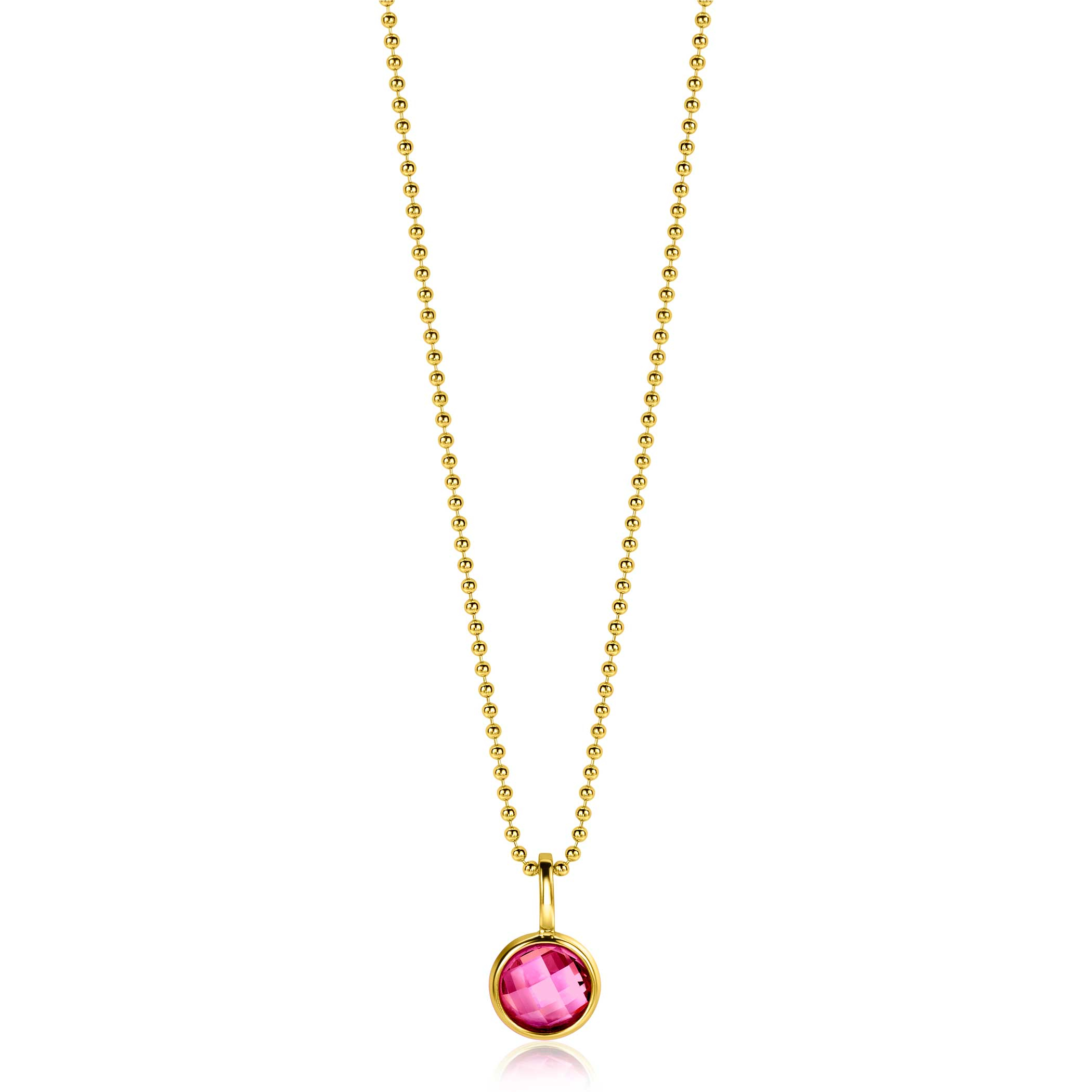 JULY Pendant 8mm Gold Plated Birthstone Red Ruby Zirconia (excl. necklace)