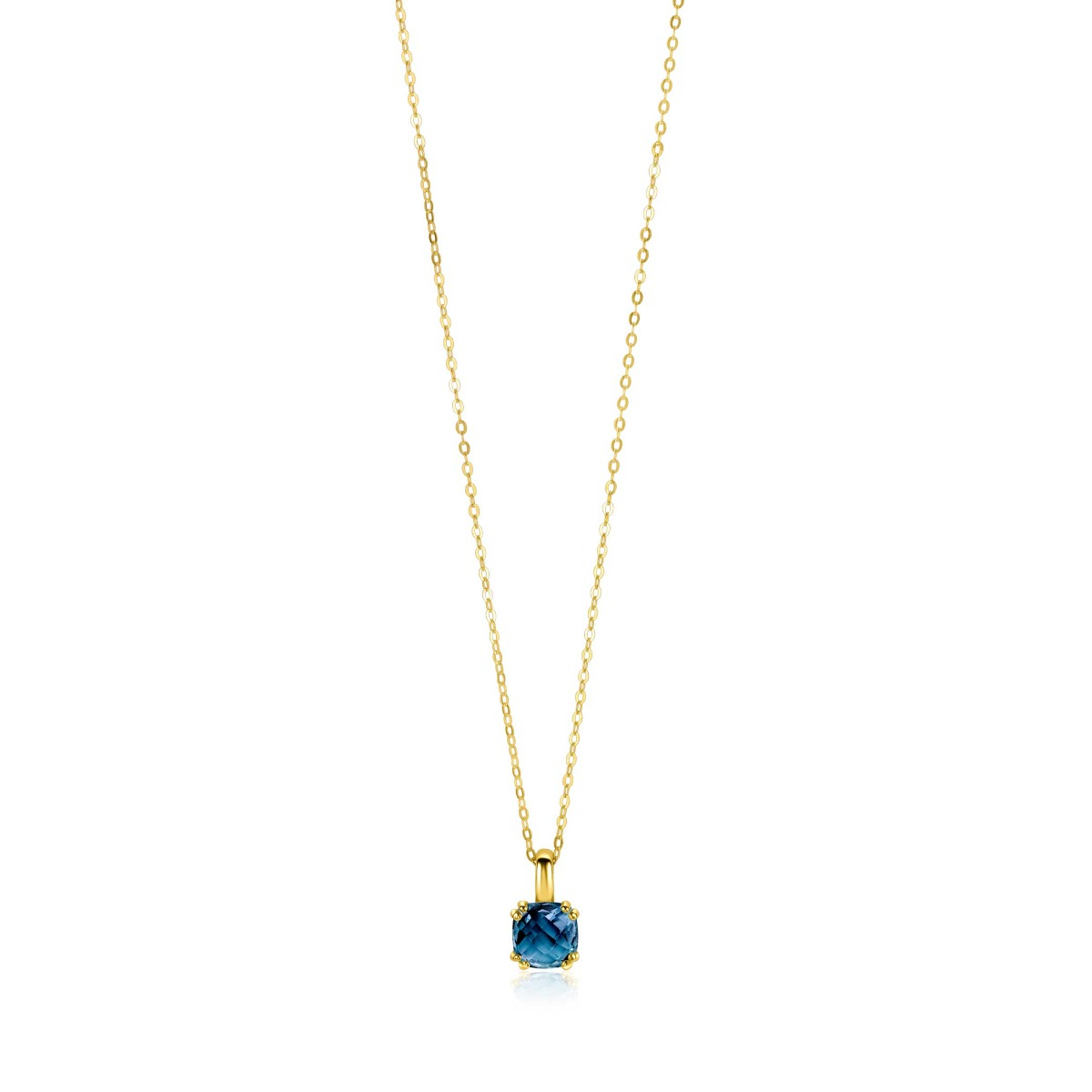ZINZI Gold 14 ct gold necklace with a chic square pendant set with London topaz 40-43cm ZGC537