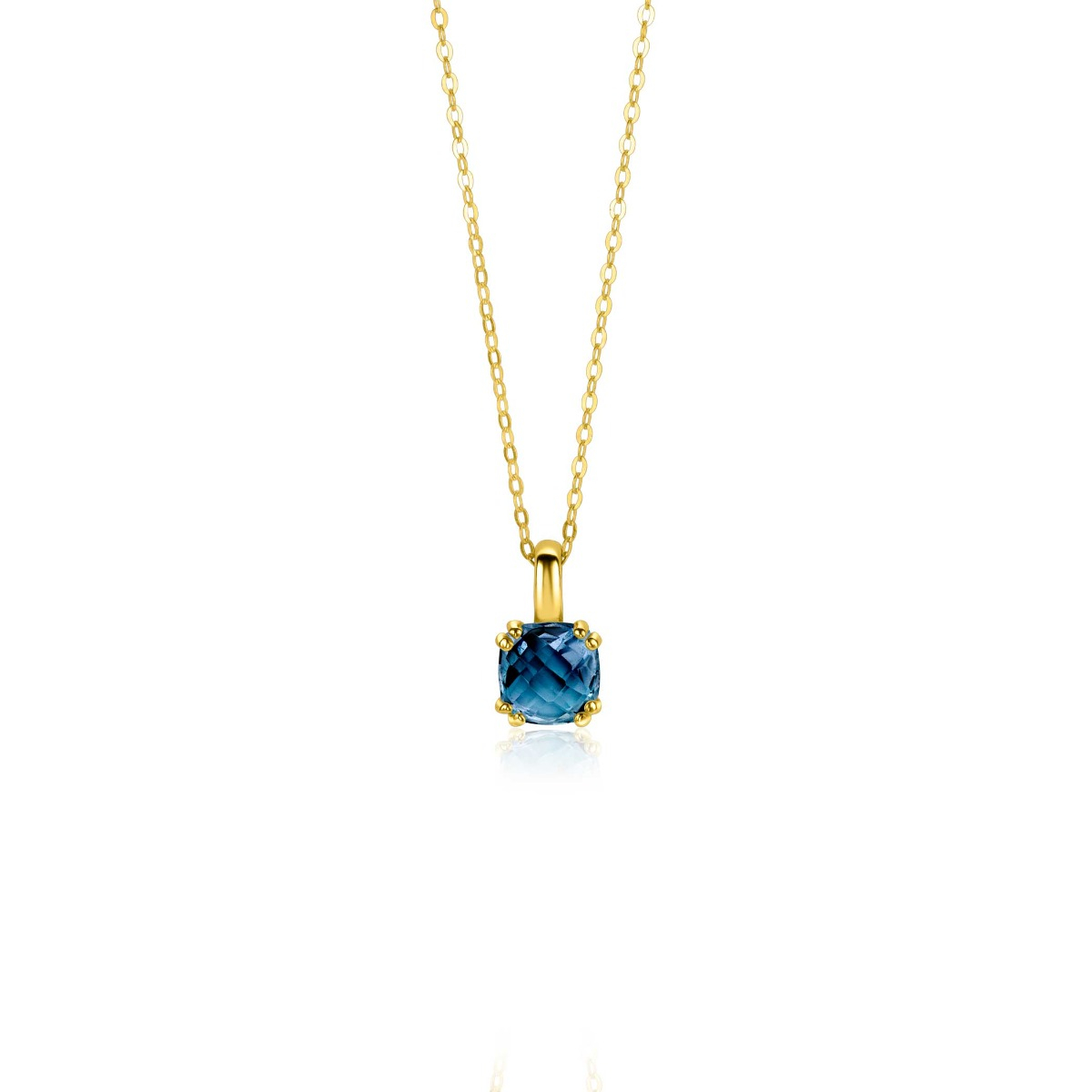ZINZI Gold 14 ct gold necklace with a chic square pendant set with London topaz 40-43cm ZGC537