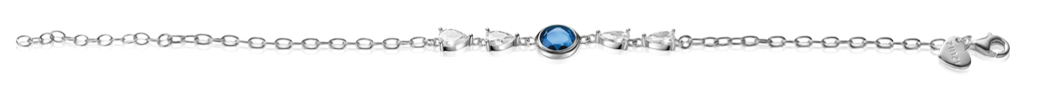 ZINZI Sterling Silver Bracelet Set with a Single Round Blue Color Stone and 4 Pear-shaped White Zirconias 17-20cm ZIA-BF69