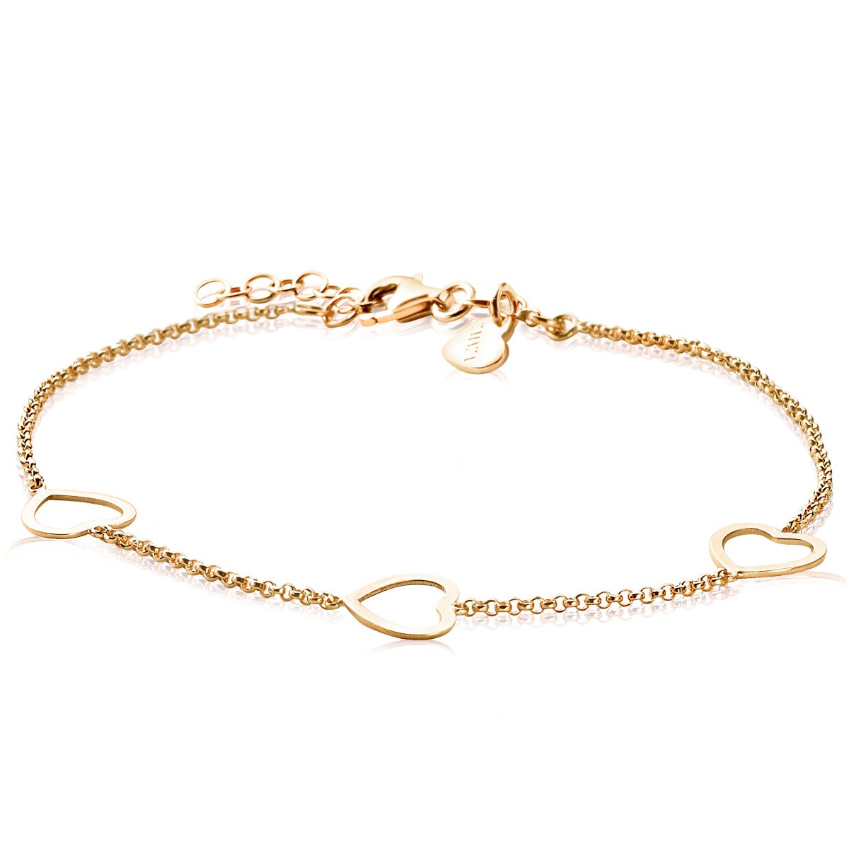ZINZI Gold Plated Sterling Silver Bracelet Heart 17-20cm ZIA1188G