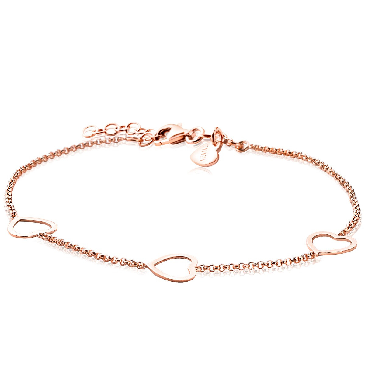 ZINZI Rose Gold Plated Sterling Silver Bracelet Heart 17-20cm ZIA1188R