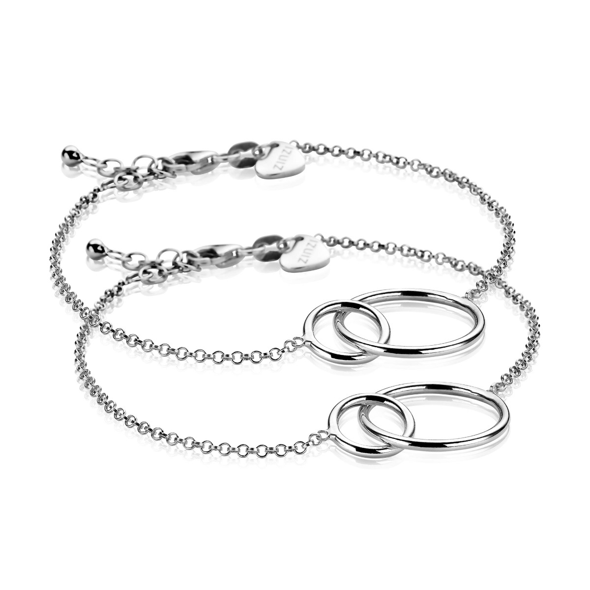 ZINZI Set of 2 Sterling Silver Bracelets with 2 Connected Circles 16-19cm ZIA1278-SET