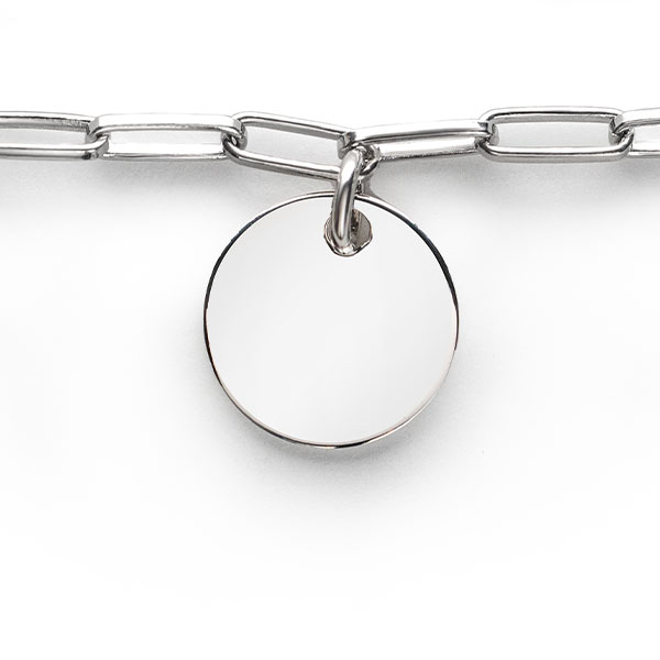 ZINZI Sterling Silver Paperclip Chain Bracelet with Round Coin ZIA2166