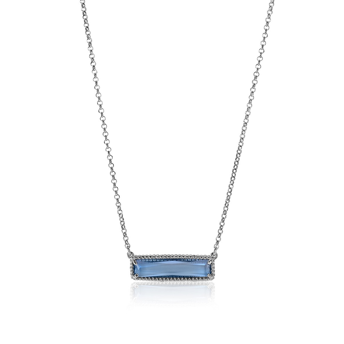 ZINZI Sterling Silver Fantasy Necklace with Large Rectangular Setting Blue Color Stone 42-45cm ZIC-BF54