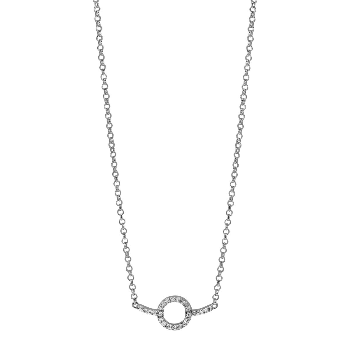 ZINZI Sterling Silver Necklace Circle and Bar Design with White Zirconias 42-45cm ZIC1063