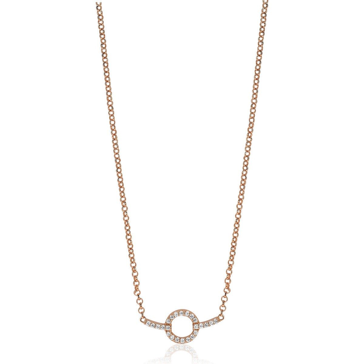 ZINZI Rose Gold Plated Sterling Silver Necklace Circle and Bar Design with White Zirconias 42-45cm ZIC1063R