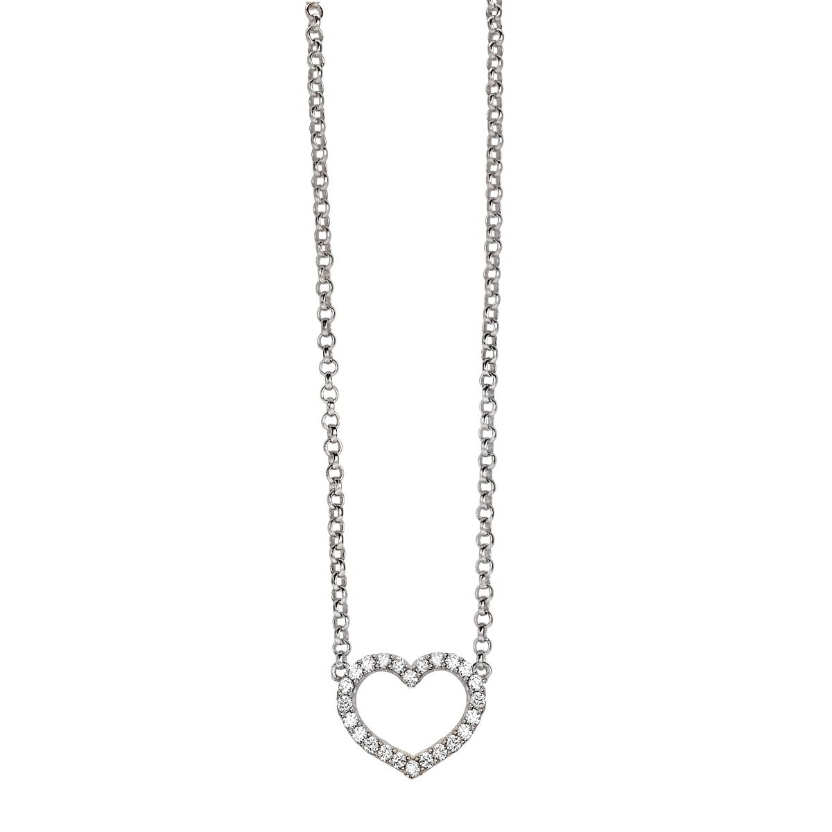 ZINZI Sterling Silver Necklace Heart with White Zirconias 42-45cm ZIC1098