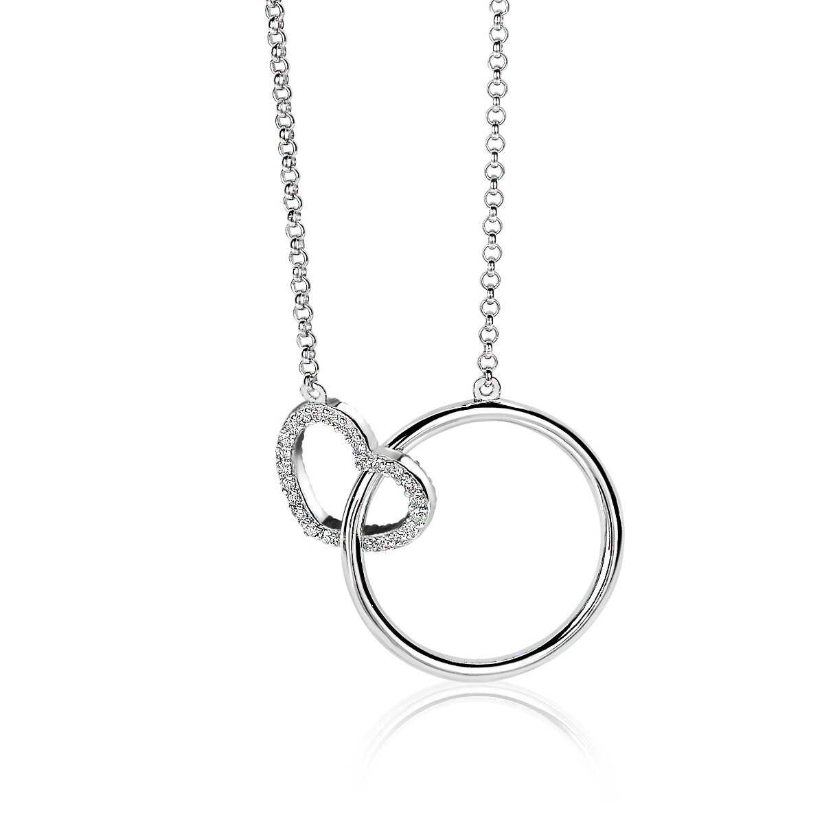 ZINZI Sterling Silver Necklace with Connected Circle and Heart White Zirconias 45cm ZIC1483