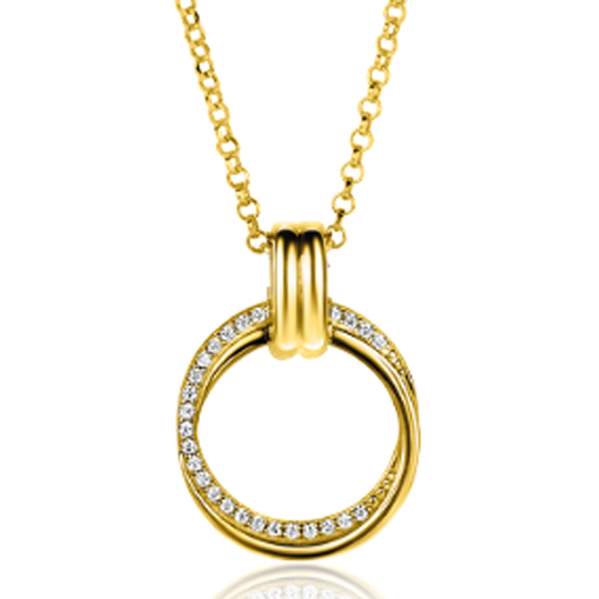 ZINZI Gold Plated Sterling Silver Necklace with Round Pendant (22mm) and White Zirconias 45cm ZIC2266Y