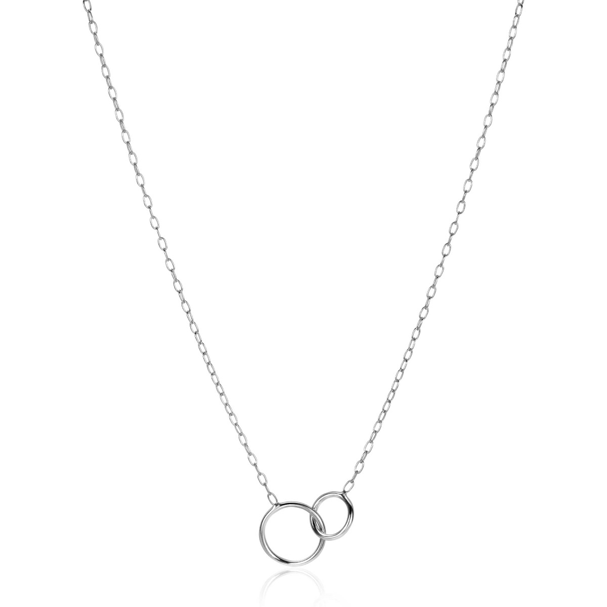 ZINZI Sterling Silver Paperclip Chain Necklace with 2 Connected Open Circles 42-45cm ZIC2275