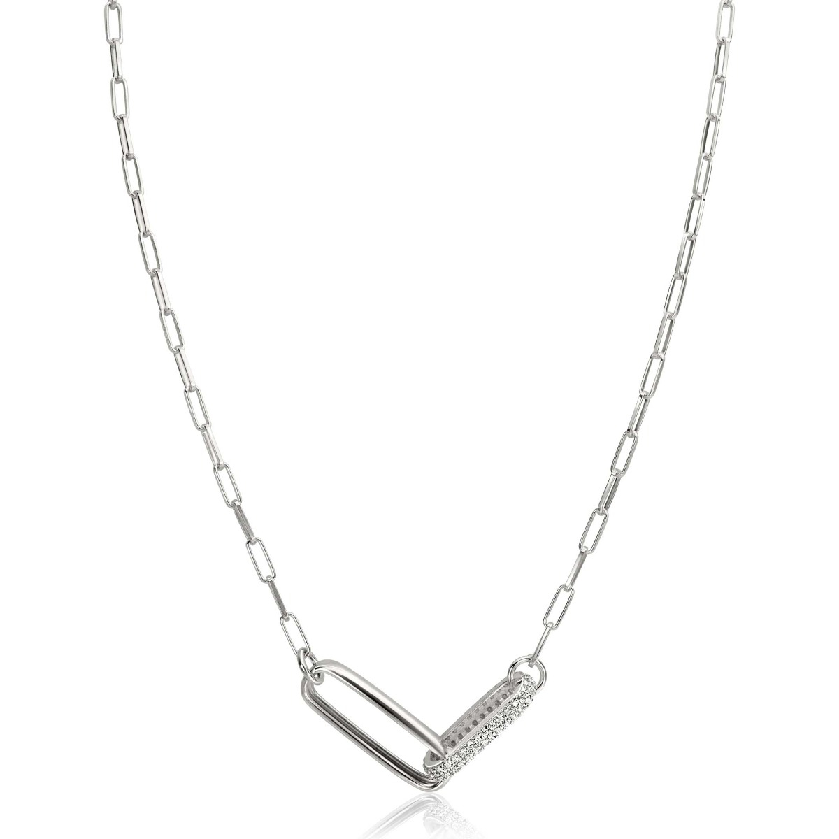 ZINZI Sterling Silver Chain Necklace 45cm with 2 Large Oval Chains Set with White Zirconias ZIC2371