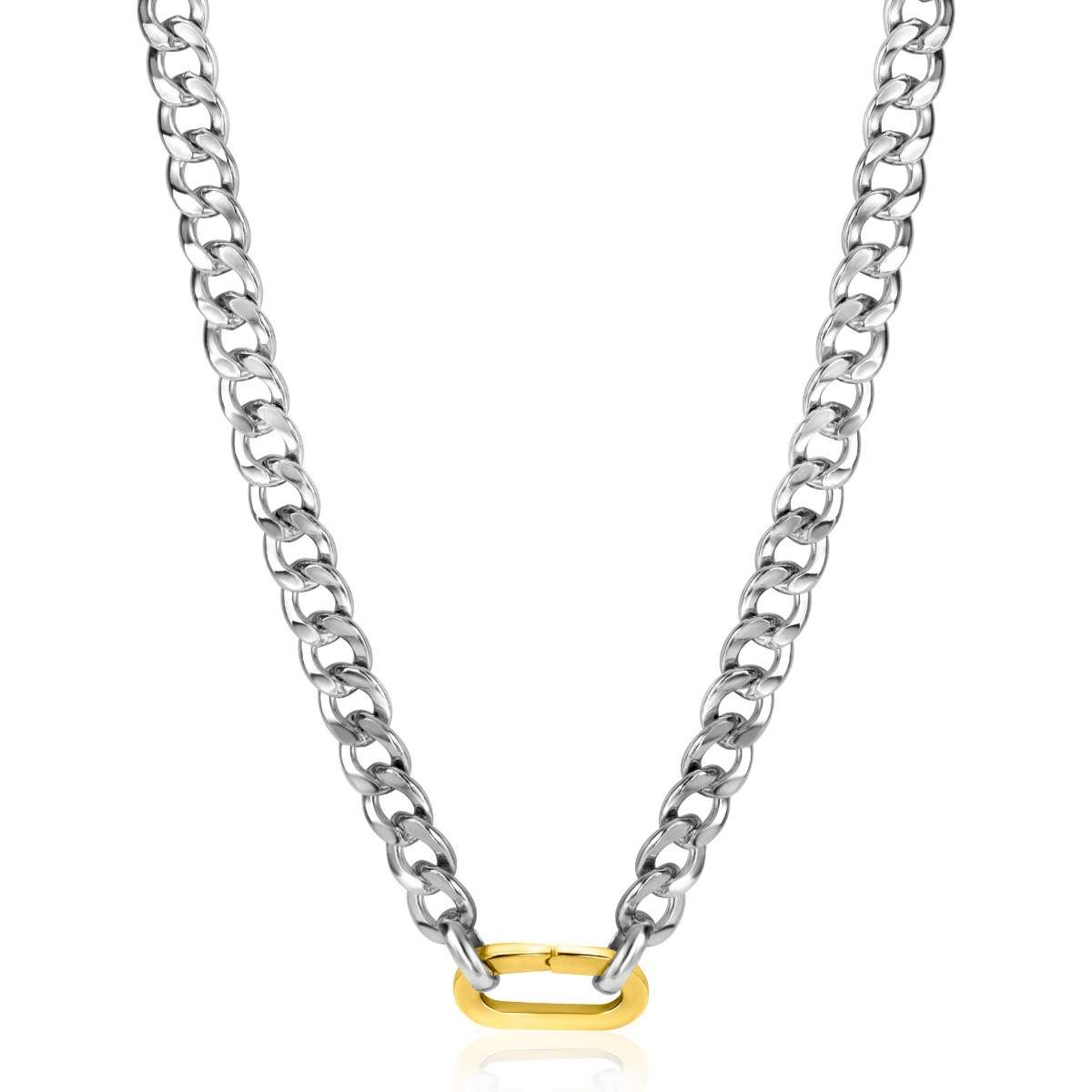 ZINZI Sterling Silver Curb Chain Statement Necklace 42cm with Gold Plated Oval Clasp ZIC2378