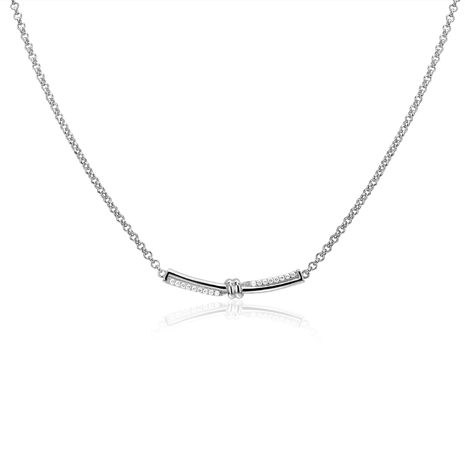 ZINZI silver rolo link necklace with luxury twist pendant featuring a knot and white cubic zirconias 42-45cm ZIC2680