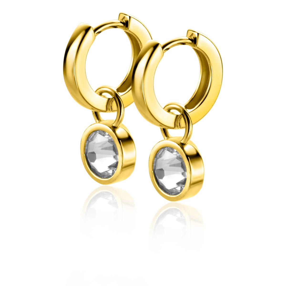 ZINZI Gold Plated Sterling Silver Earrings Pendants Green and White ZICH1006G (excl. hoop earrings)