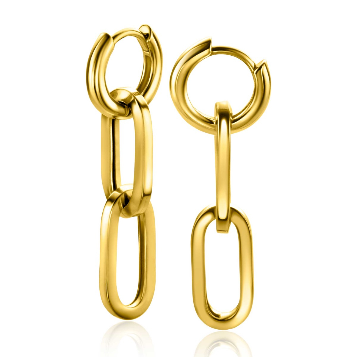 37mm ZINZI Gold Plated Sterling Silver Earrings Pendants 2 Long Paperclip Chains ZICH2352G (excl. hoop earrings)