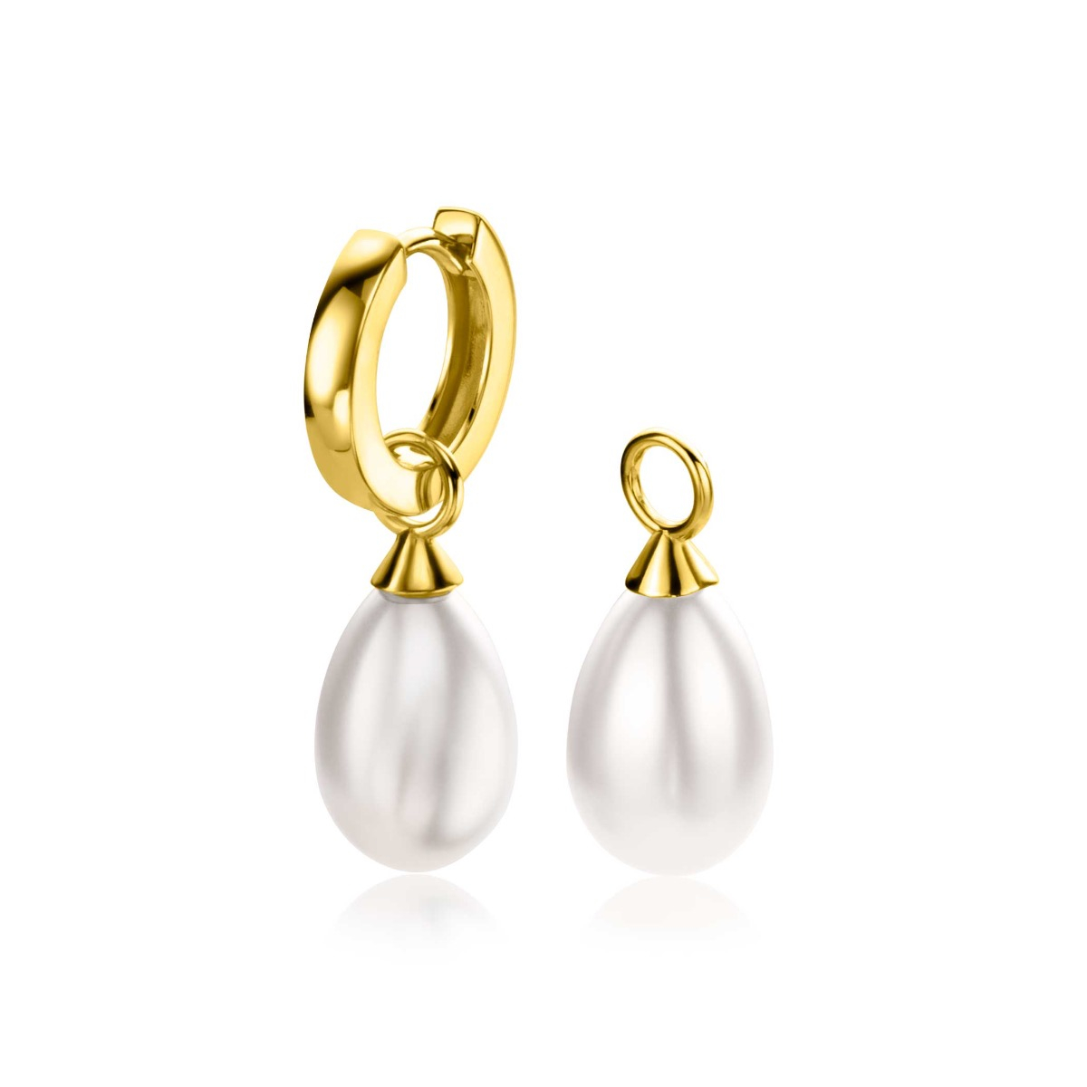 15mm ZINZI Gold Plated Sterling Silver Earrings Pendants Pearl White in Pear-shape ZICH355W (excl. hoop earrings)