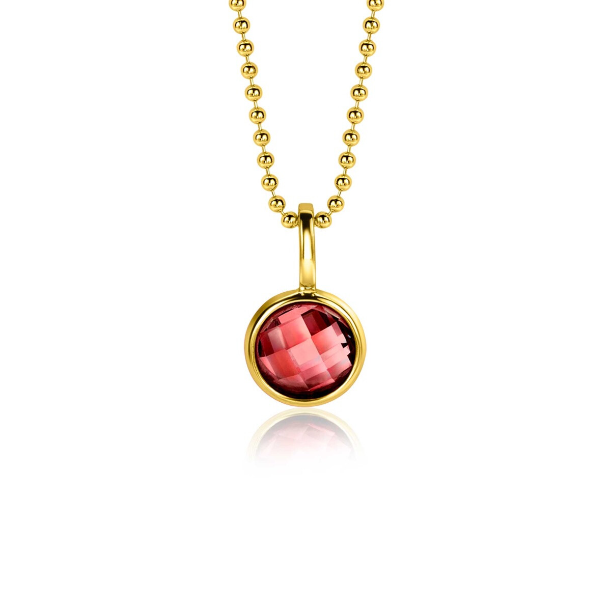 JANUARY Pendant 8mm Gold Plated Birthstone Red Garnet Zirconia (excl. necklace)