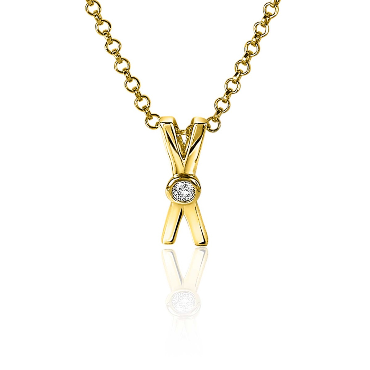 ZINZI Gold Plated Sterling Silver Pendant X-Shape White Zirconia ZIH2194Y (excl. necklace)
