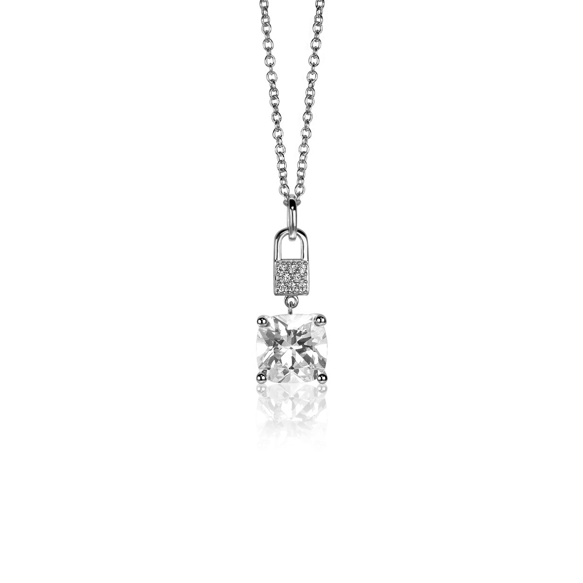 24mm ZINZI Sterling Silver Pendant Lock and Square Prong Setting White Zirconias ZIH2268 (excl. necklace)