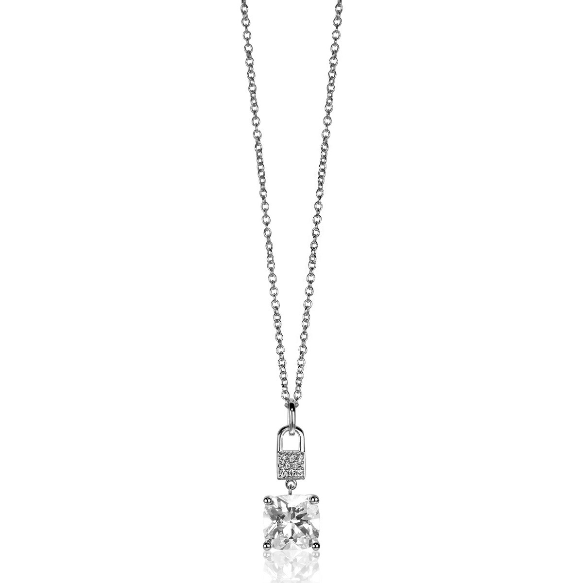 24mm ZINZI Sterling Silver Pendant Lock and Square Prong Setting White Zirconias ZIH2268 (excl. necklace)