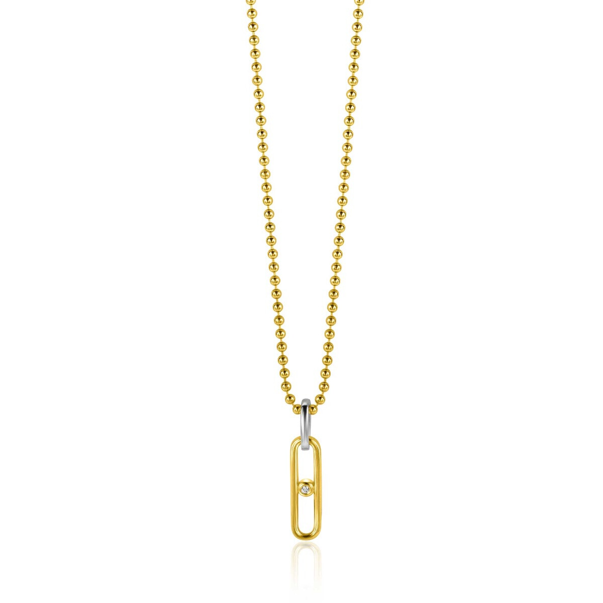 20mm ZINZI Gold Plated Sterling Silver Oval Pendant White Zirconia ZIH2300 (excl. necklace)