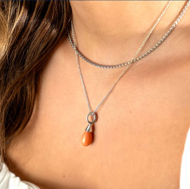 ZINZI Sterling Silver Pearl Pendant Orange Coral ZIH394K