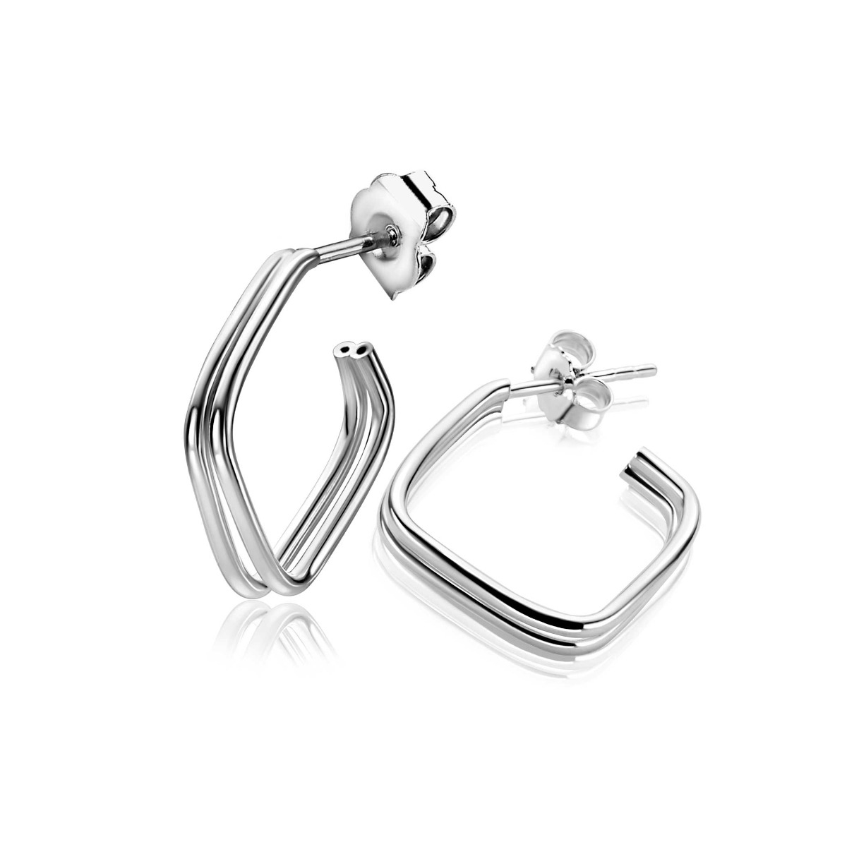 21mm ZINZI silver stud earrings with a square shape and double tube, ZIO-BF125