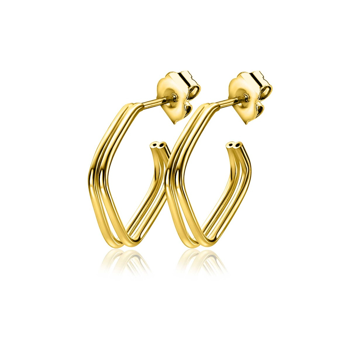 21mm ZINZI gold-plated silver stud earrings with a square shape and double tube, ZIO-BF125G