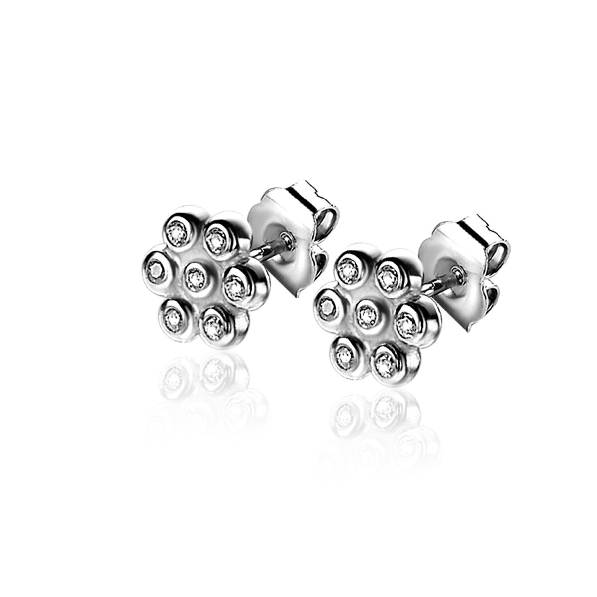 6mm ZINZI Sterling Silver Stud Earrings Flowers White Zirconia ZIO-BF46