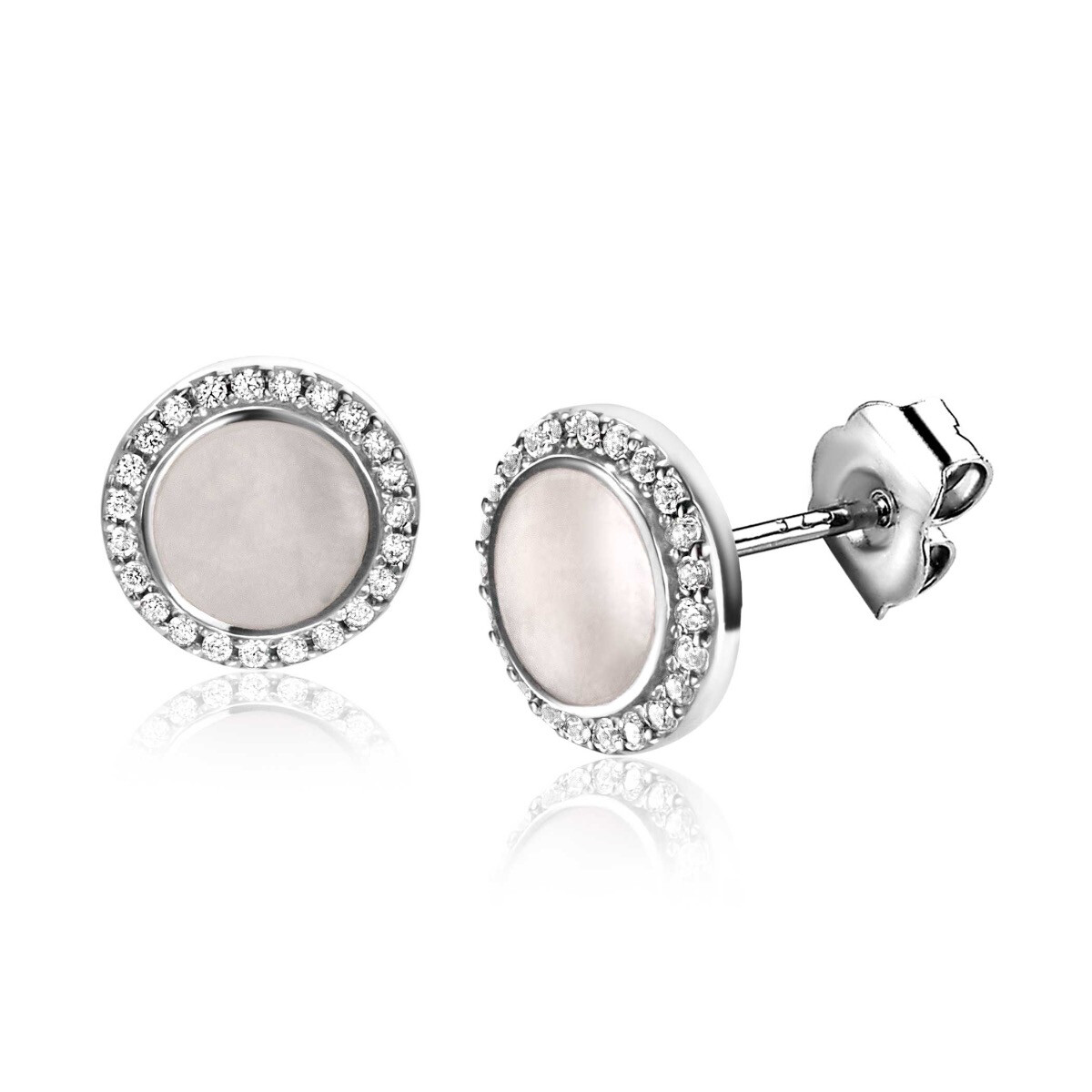 10mm ZINZI Sterling Silver Stud Earrings Round White Mother-of-Pearl and White Zirconias ZIO1326