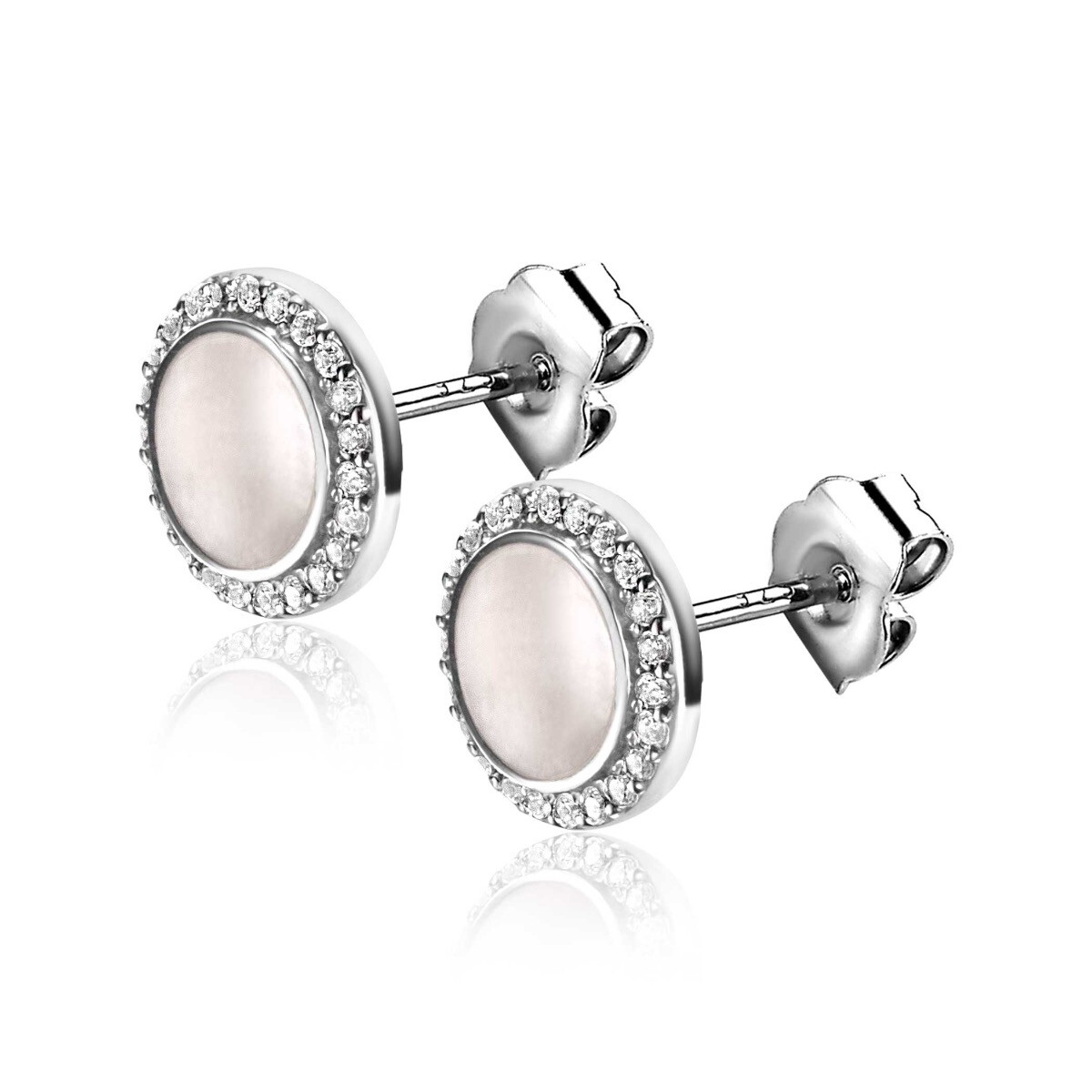 10mm ZINZI Sterling Silver Stud Earrings Round White Mother-of-Pearl and White Zirconias ZIO1326