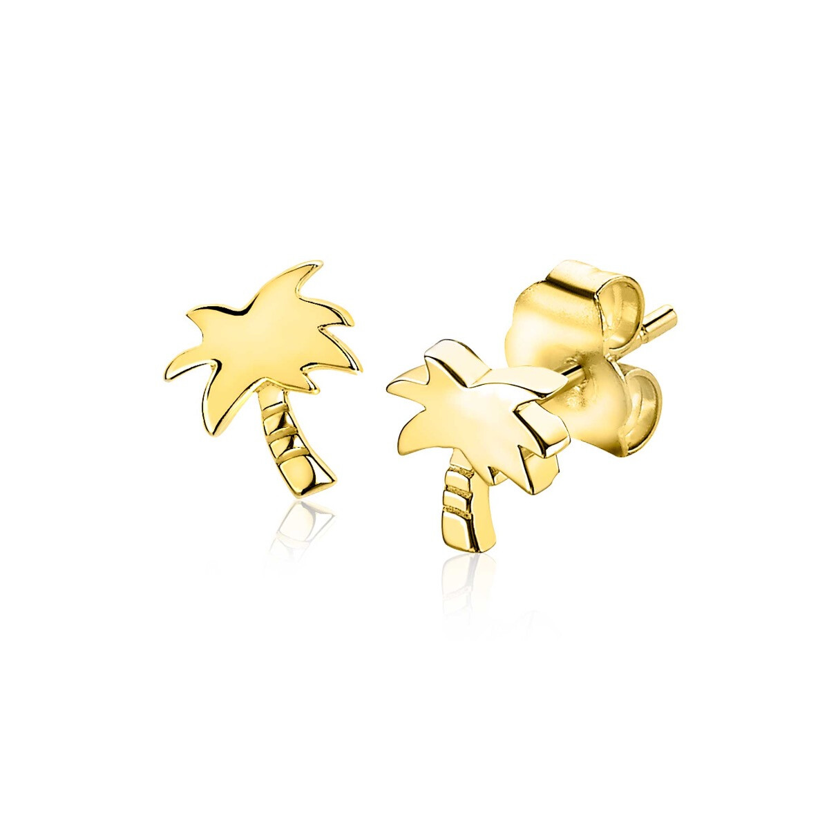 8mm ZINZI Gold Plated Sterling Silver Stud Earrings Palm Tree ZIO1679G