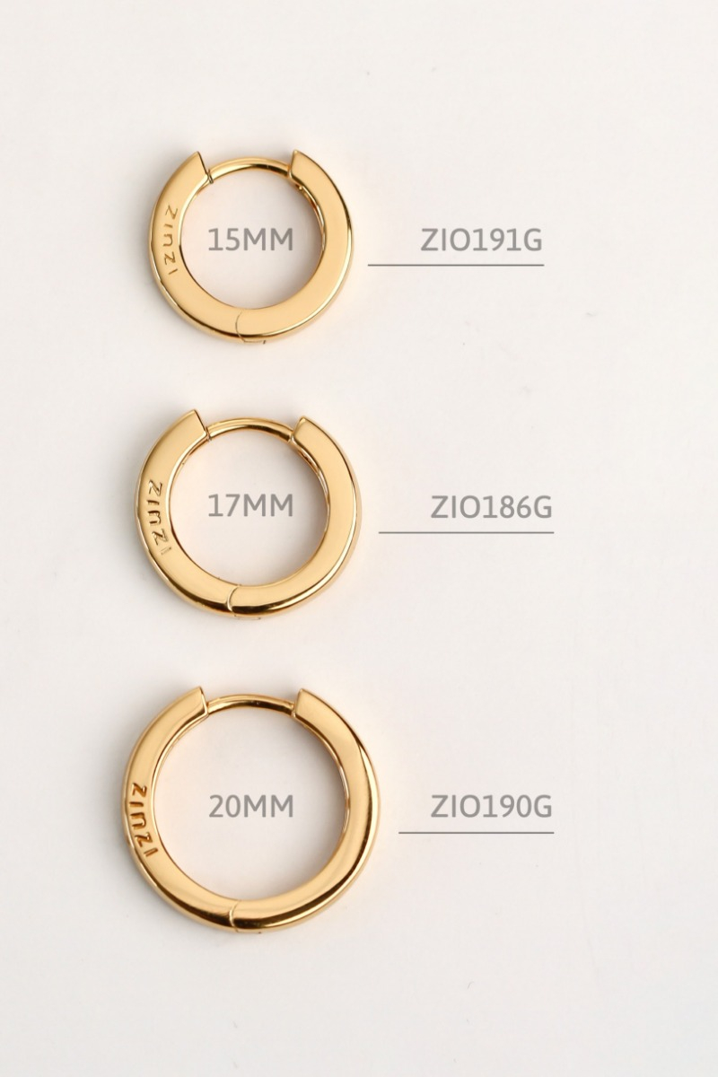 17mm ZINZI Gold Plated Sterling Silver Hoop Earrings 17x3mm ZIO186G