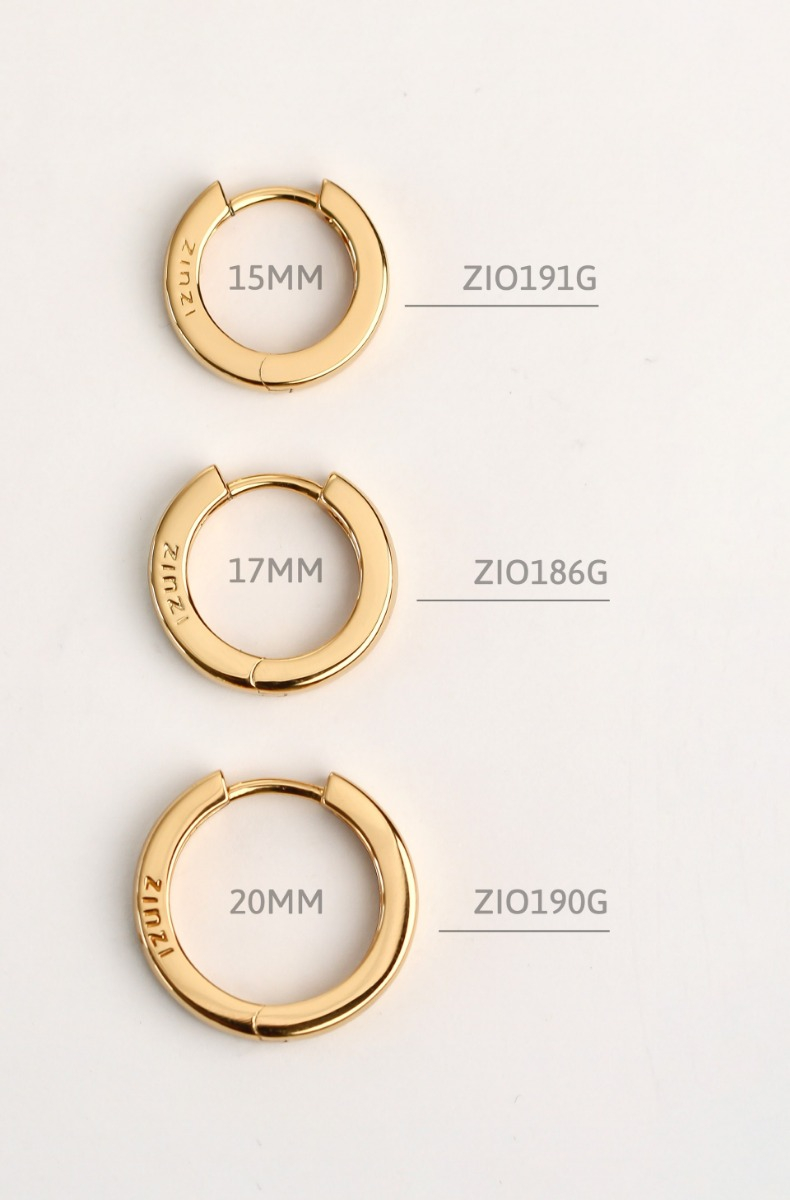 15mm ZINZI Gold Plated Sterling Silver Hoop Earrings width 3mm ZIO191G