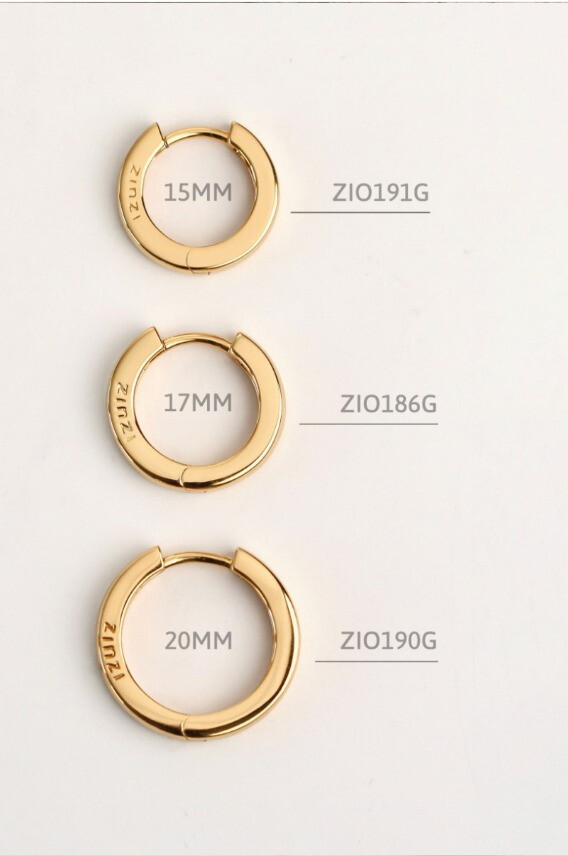 20mm ZINZI Gold Plated Sterling Silver Hoop Earrings width 3mm ZIO190G