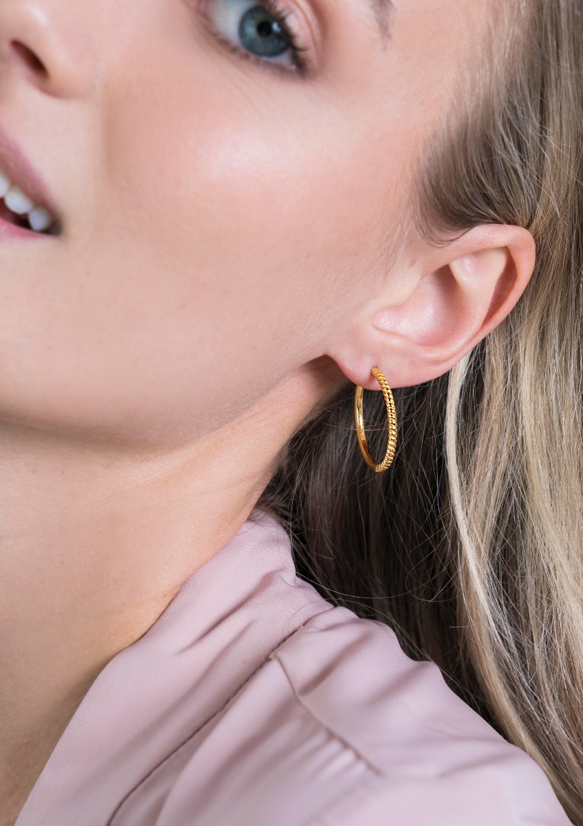 25mm ZINZI Gold Plated Sterling Silver Hoop Earrings Twist 25x2mm ZIO2129G