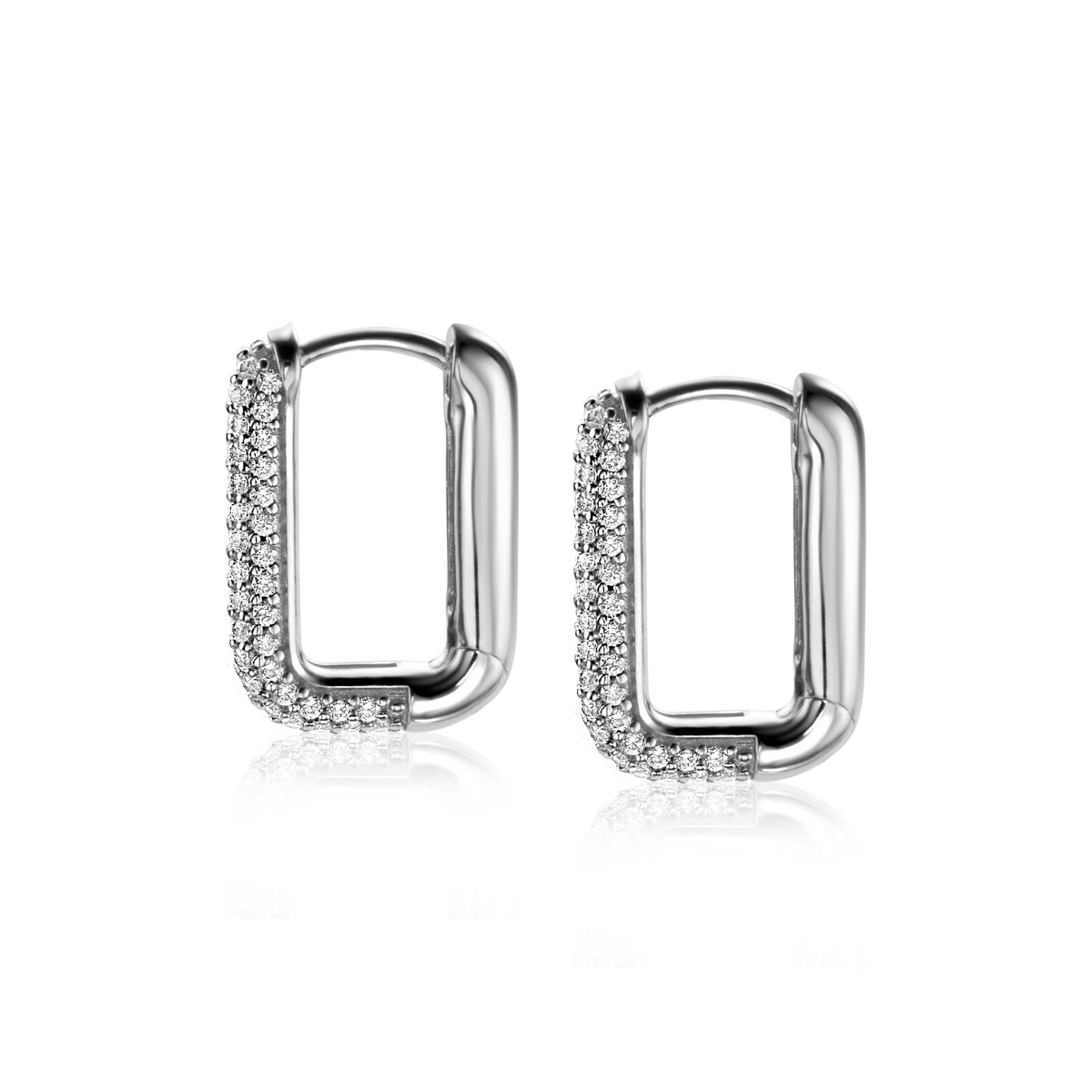 18mm ZINZI Sterling Silver Hoop Earrings Rectangular White Zirconias 18x3mm ZIO2222Z
