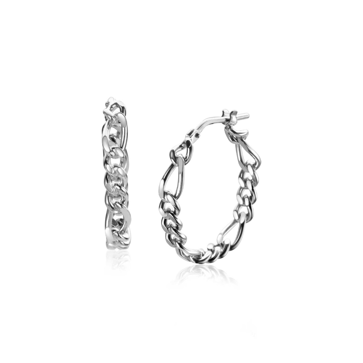 23mm ZINZI Sterling Silver Hoop Earrings with Figaro Chain 23x4mm ZIO2291CR