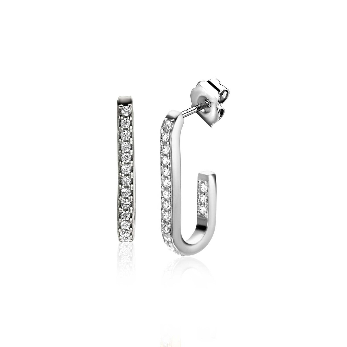 20mm ZINZI Sterling Silver Earrings with Oval Shape Set with White Zirconias ZIO2310