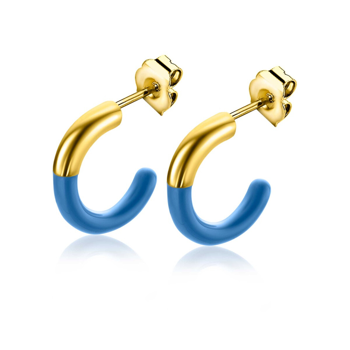 16mm ZINZI Gold Plated Sterling Silver Trendy Earrings Half Enamel Blue ZIO2315B
