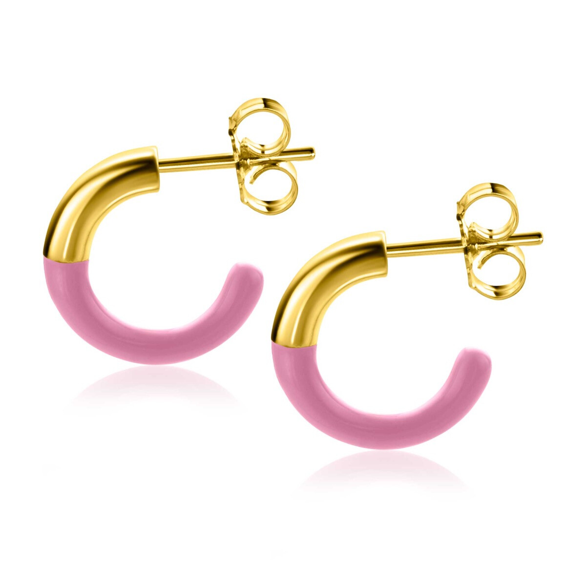 16mm ZINZI Gold Plated Sterling Silver Trendy Earrings Half Enamel Pink ZIO2315R