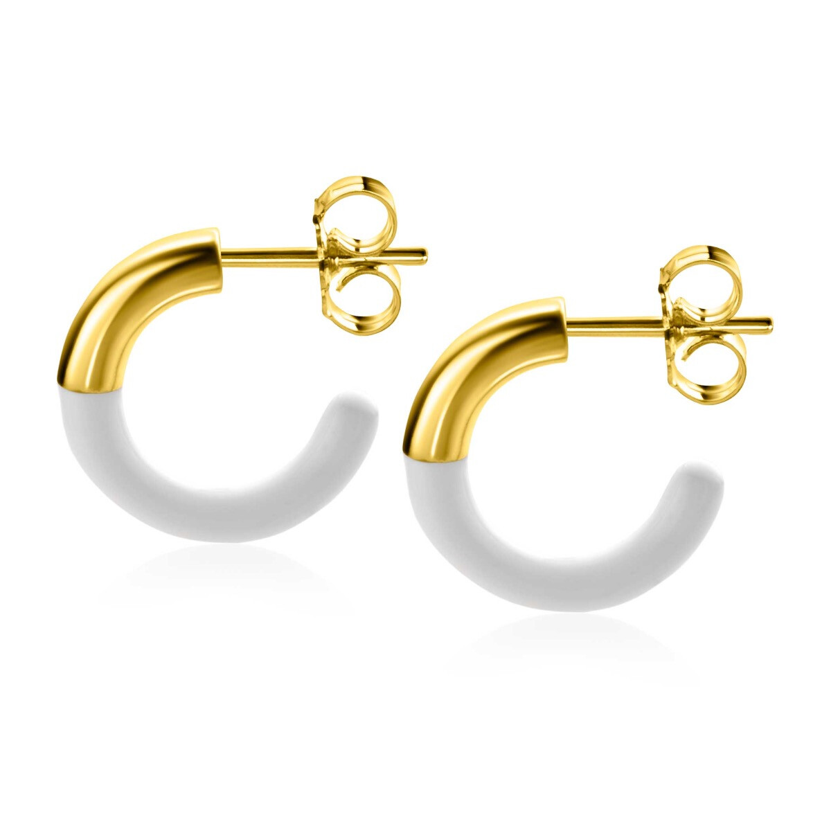 16mm ZINZI Gold Plated Sterling Silver Trendy Earrings Half Enamel White ZIO2315W