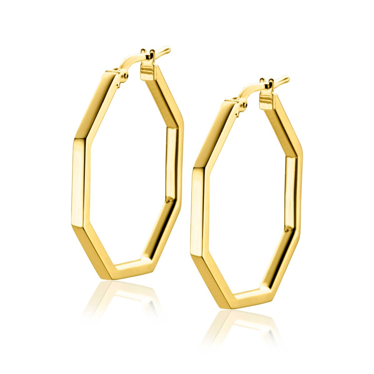 27mm ZINZI Gold Plated Sterling Silver Hoop Earrings in Trendy Hexagon 27x2mm ZIO2323G