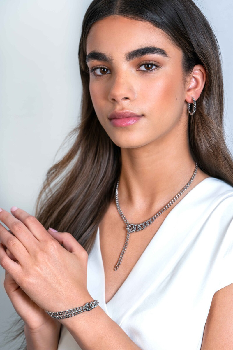 23mm ZINZI Sterling Silver Hoop Earrings with Curb Chain width 3,5mm ZIO2334