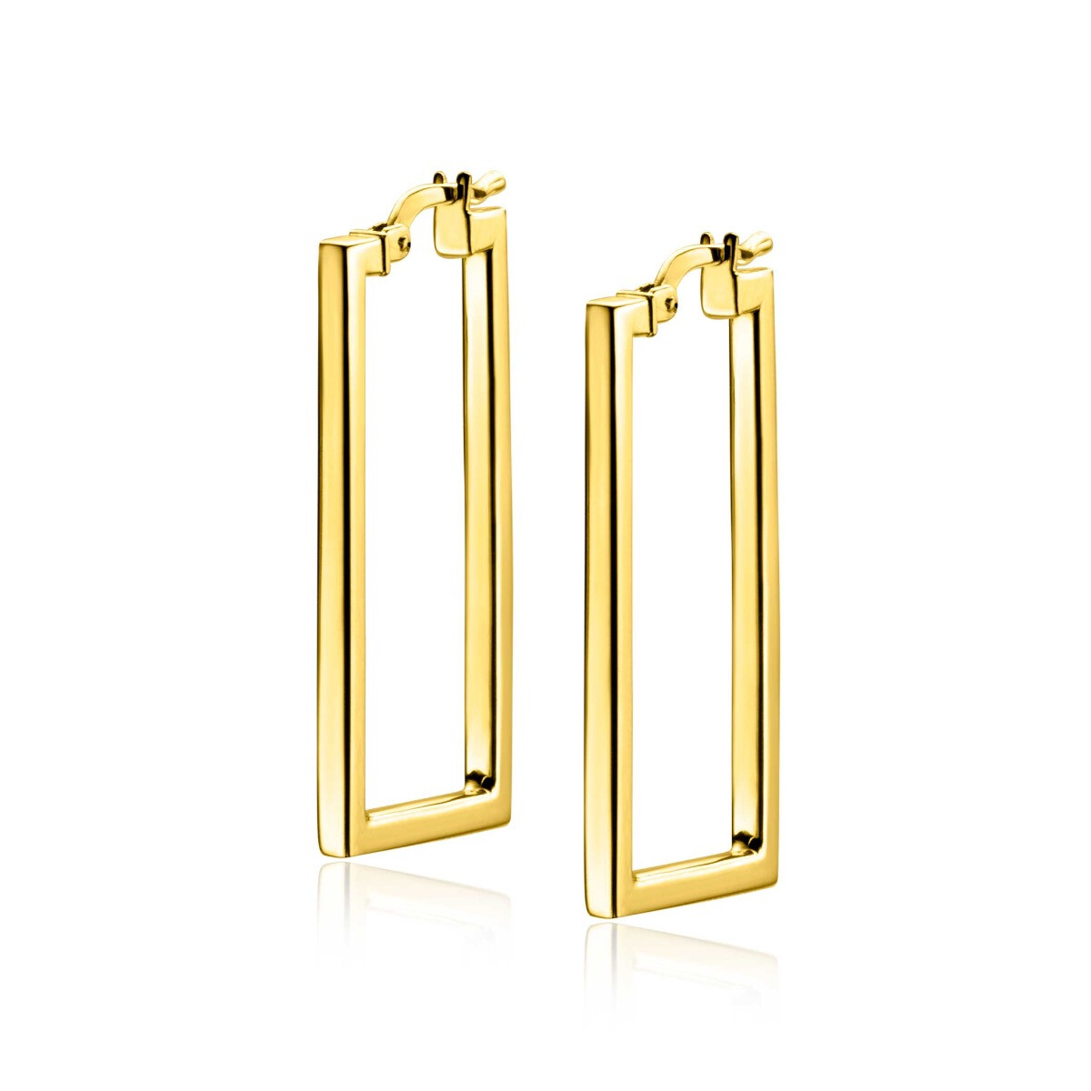 30mm ZINZI Gold Plated Sterling Silver Trendy Hoop Earrings Rectangular Shape width tube 2mm ZIO2337G
